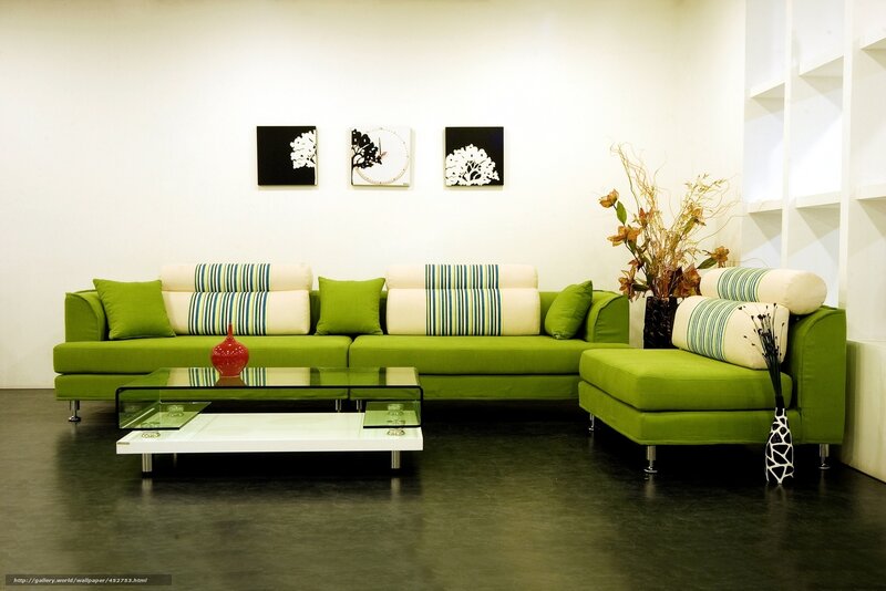 Modern green living room setup