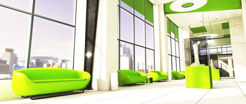 Modern green lounge area