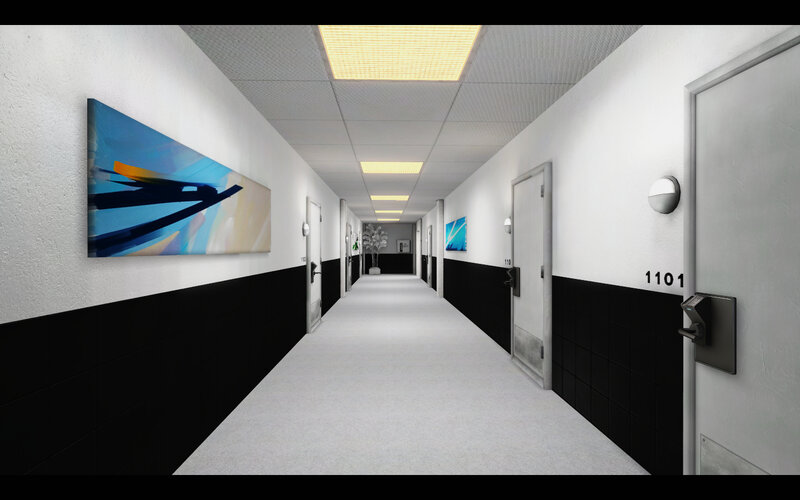 modern hallway with artwork