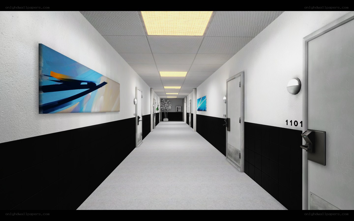 modern hallway with artwork