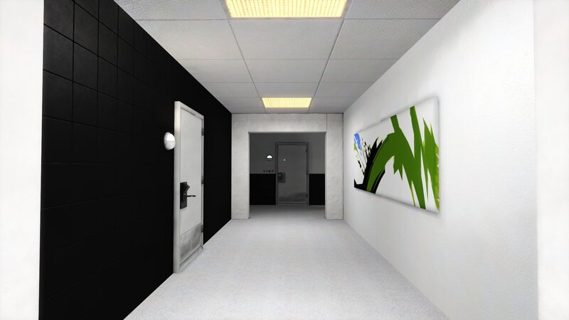 modern hallway with artwork