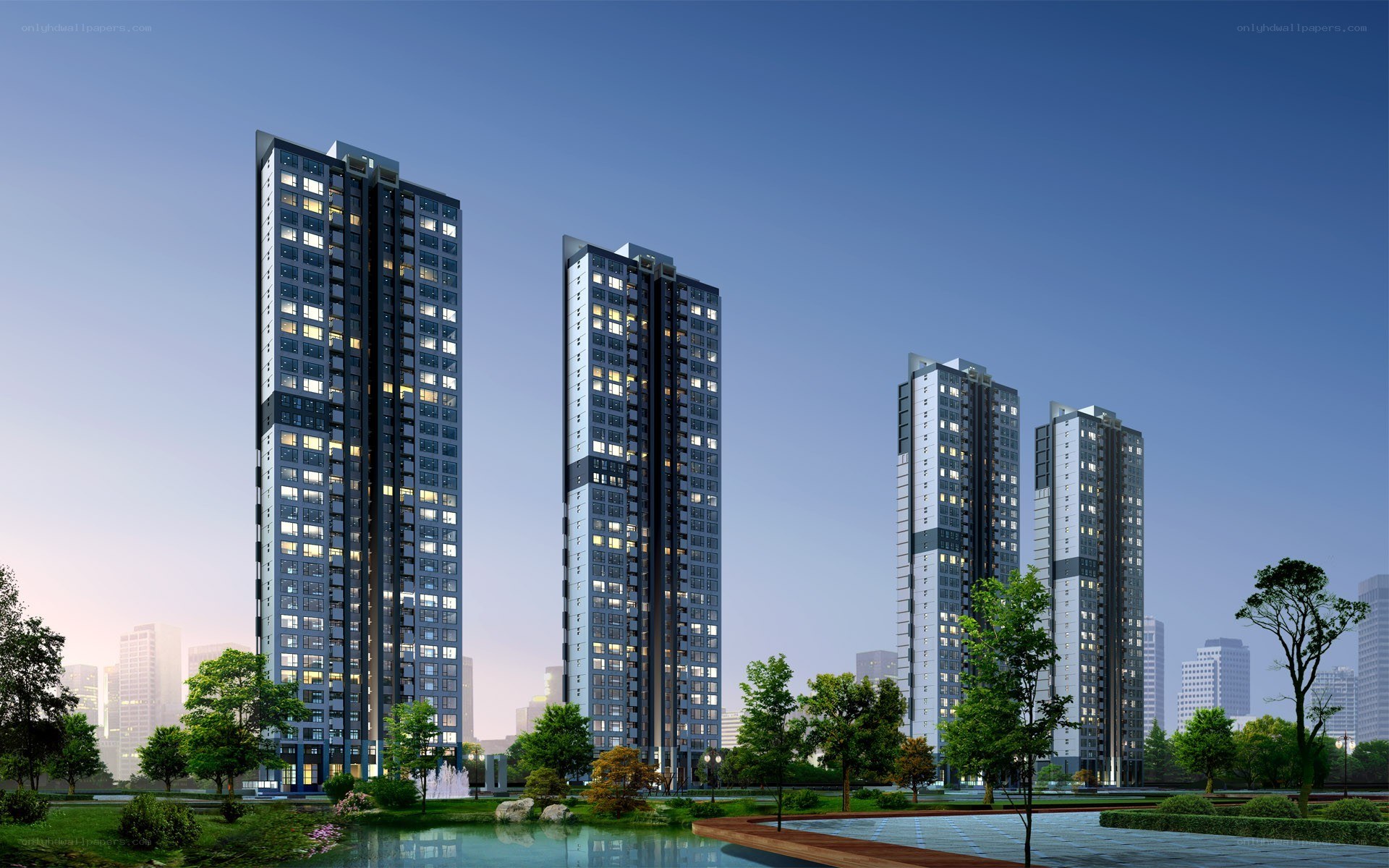 Modern high-rise apartment complex