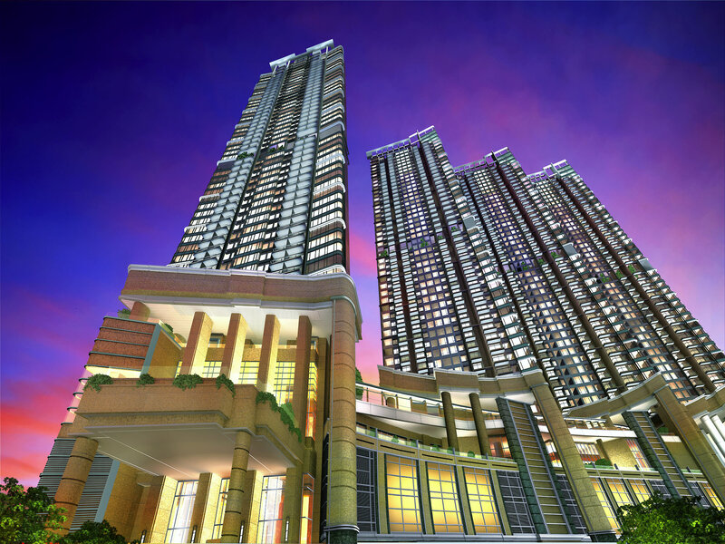 Modern high-rise buildings at dusk