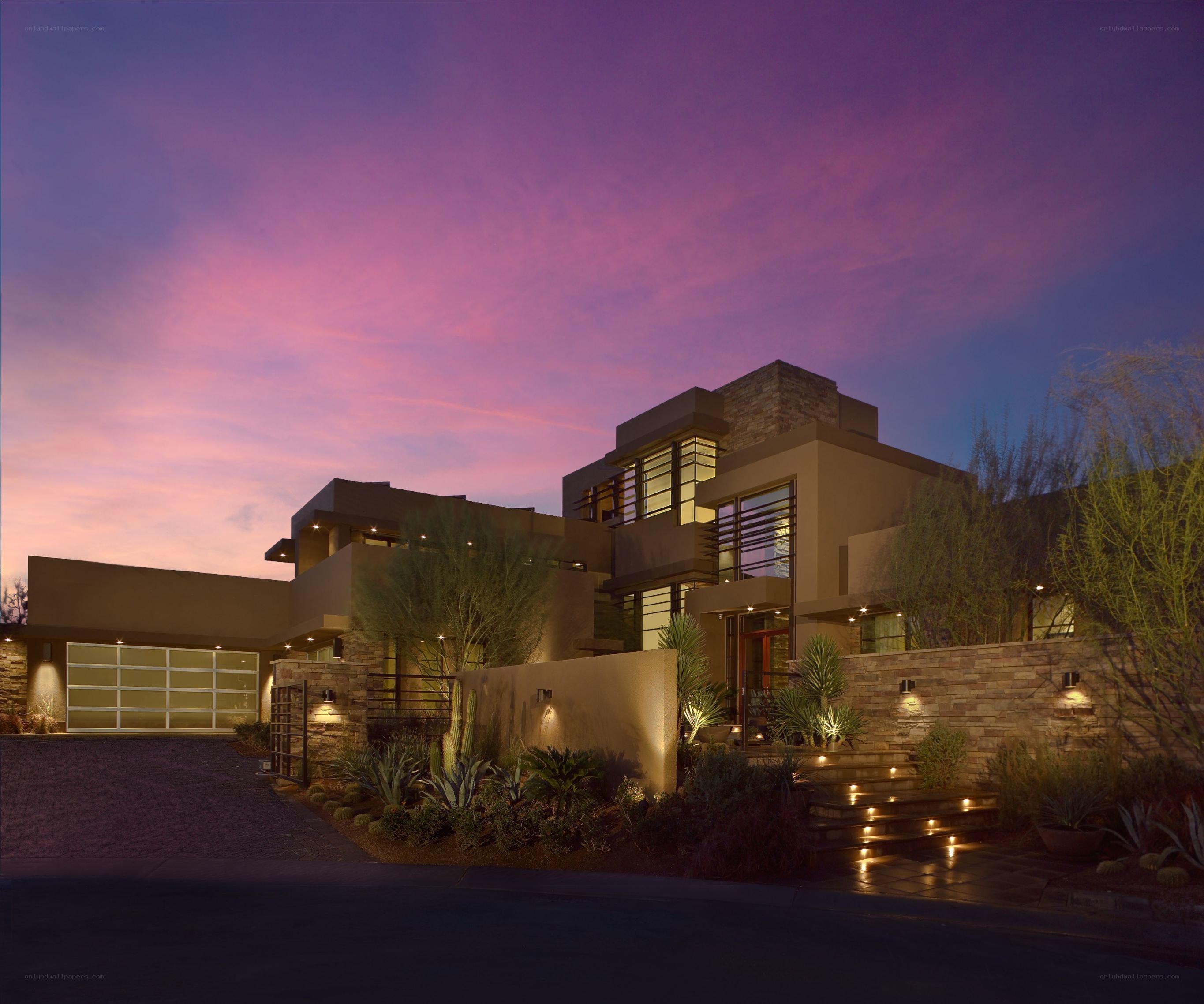 Modern home at dusk