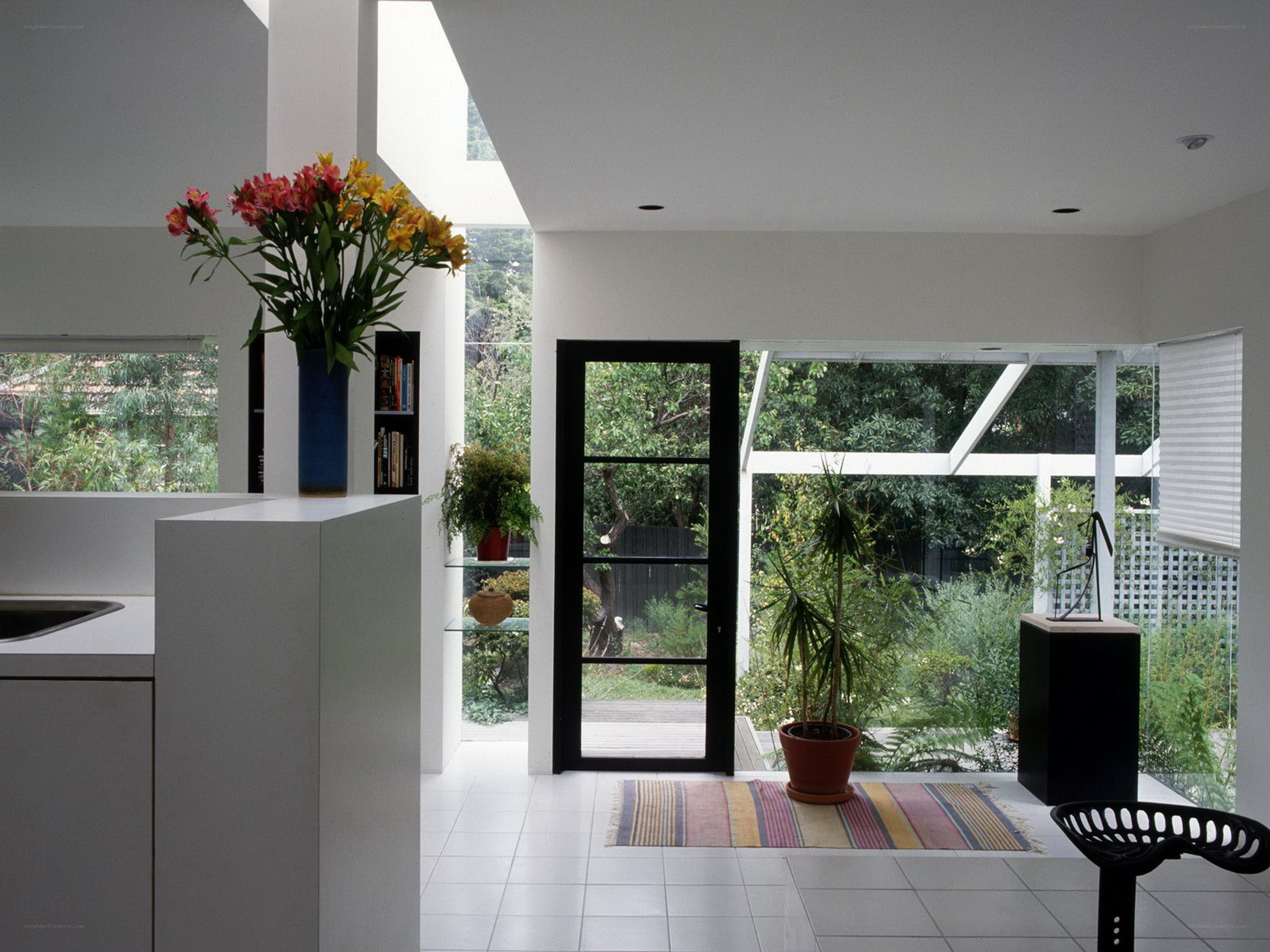 Modern home interior with garden view