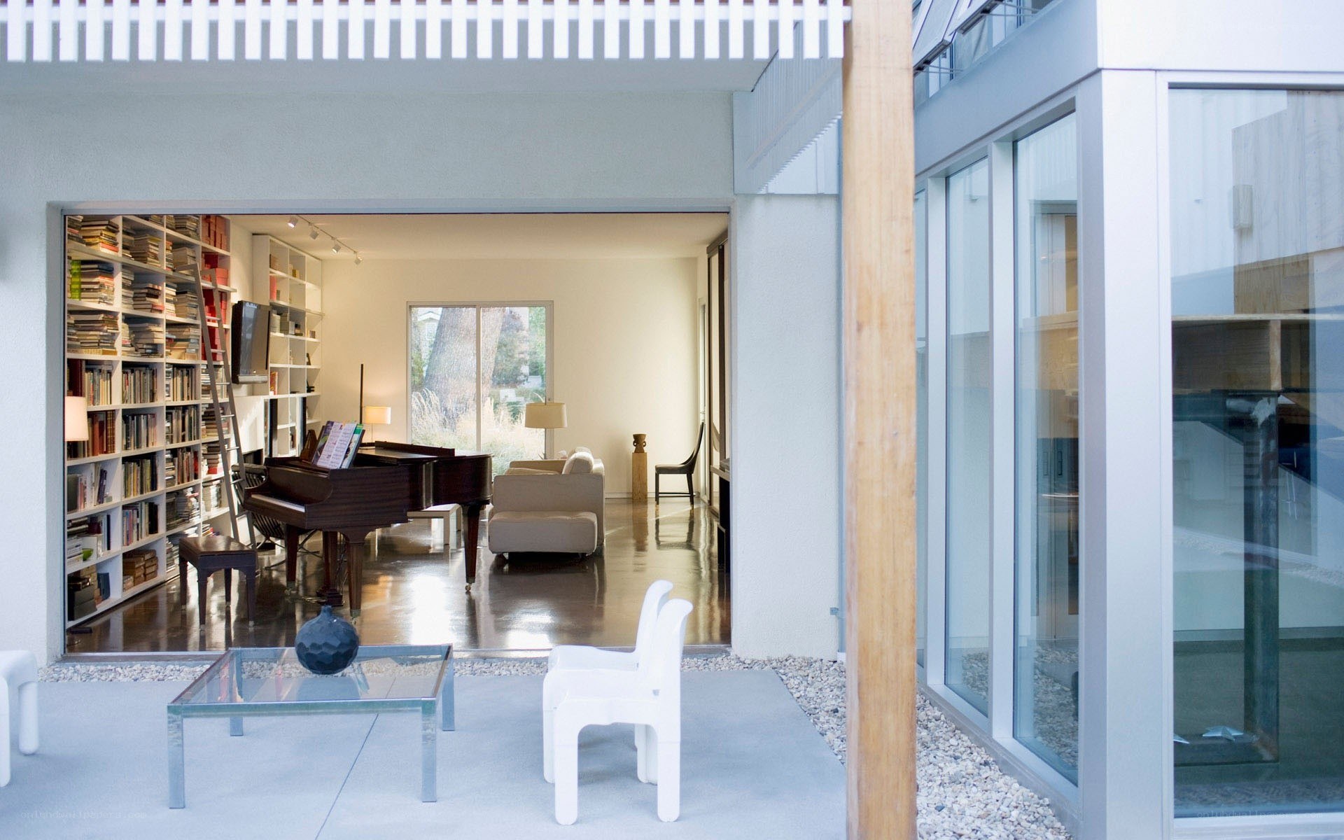 Modern home interior with piano