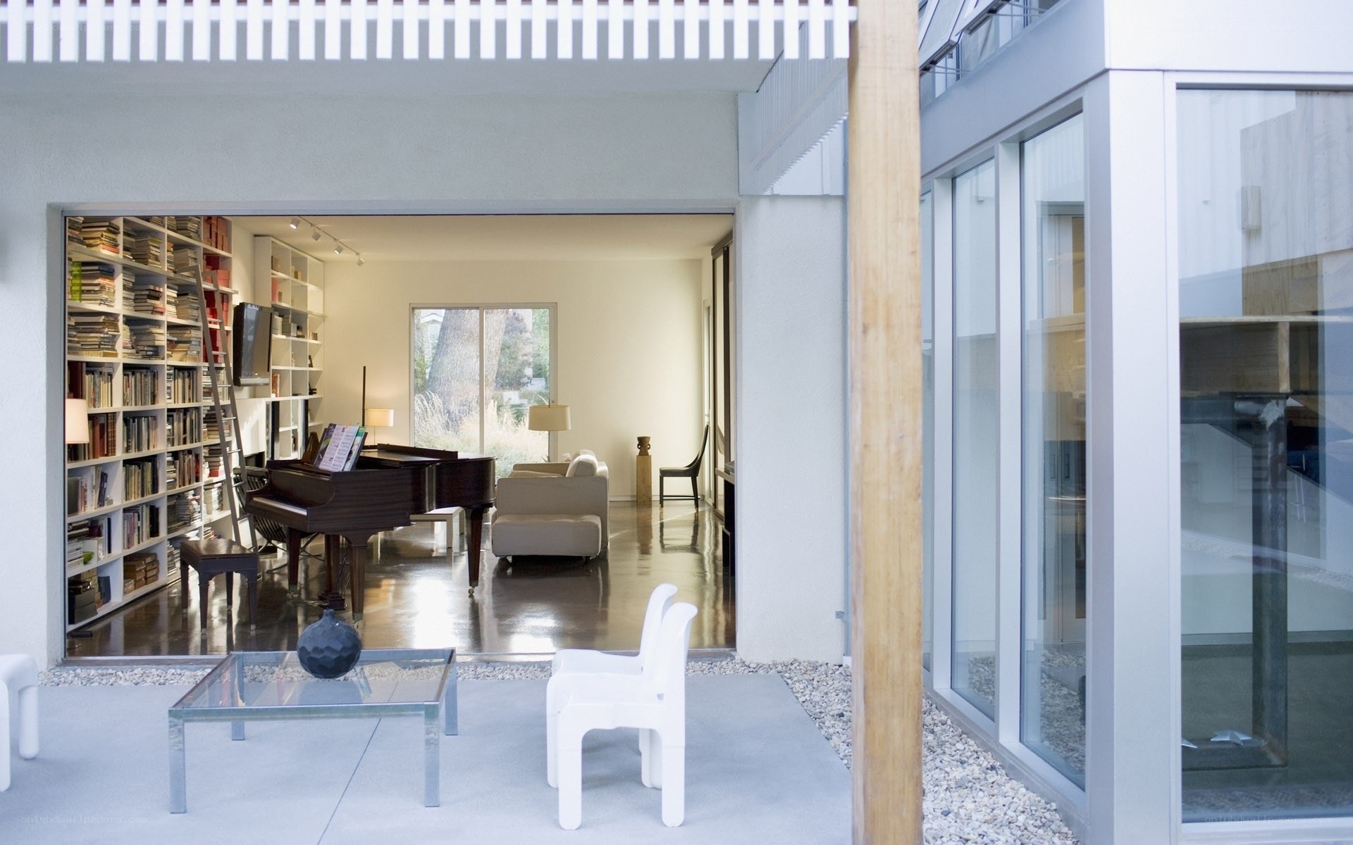 Modern home interior with piano