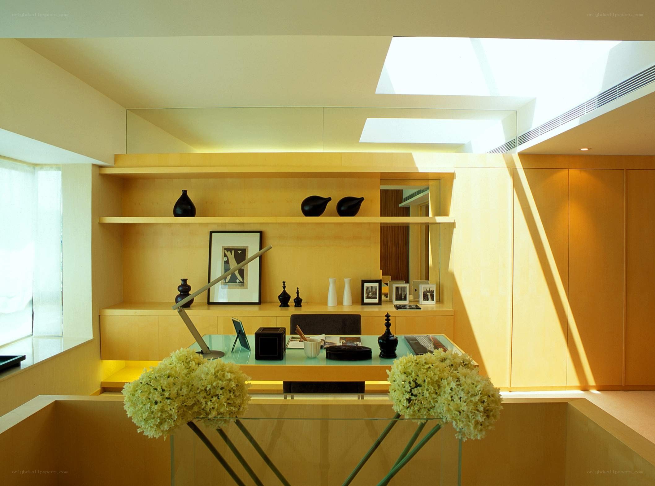 Modern home office with skylight