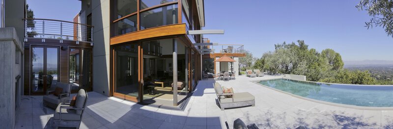 Modern home with pool and view