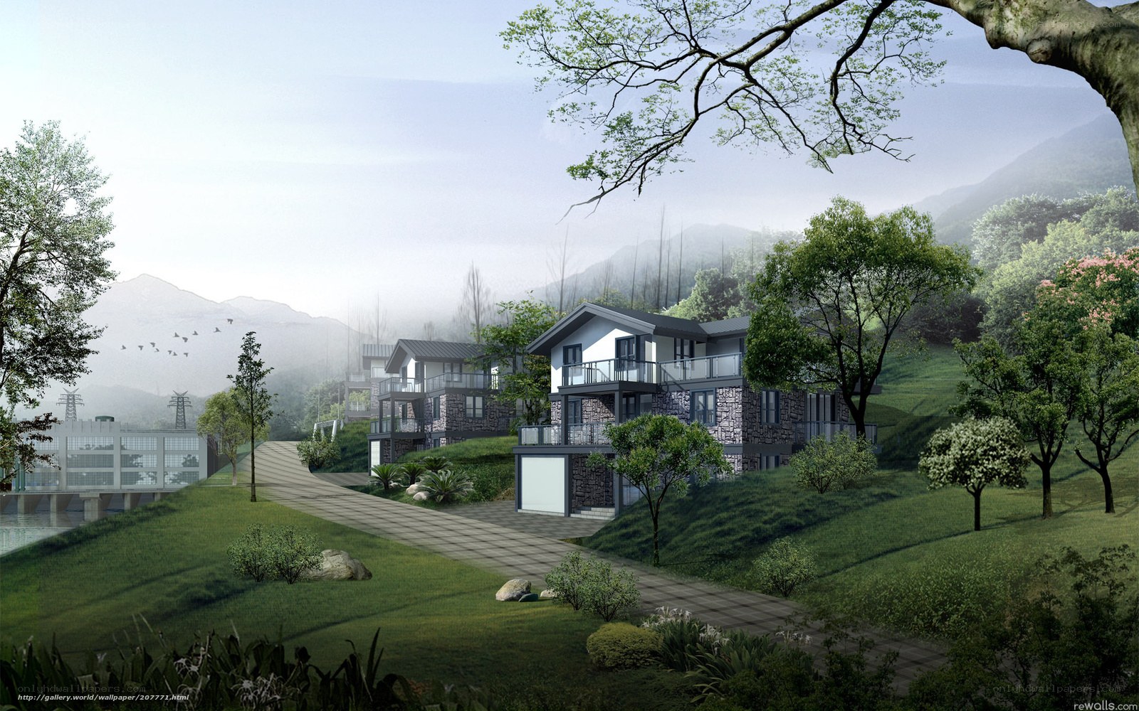 Modern homes in a mountain valley