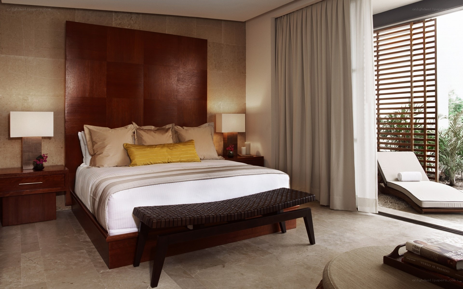 Modern hotel bedroom with balcony