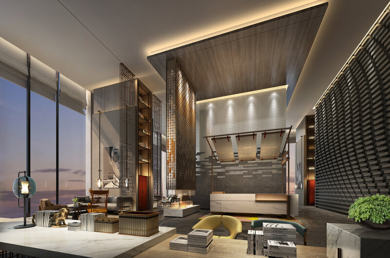 Modern Hotel Lobby Interior — Gray