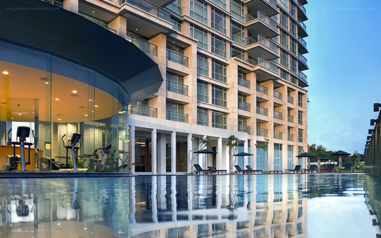 Modern hotel pool and gym