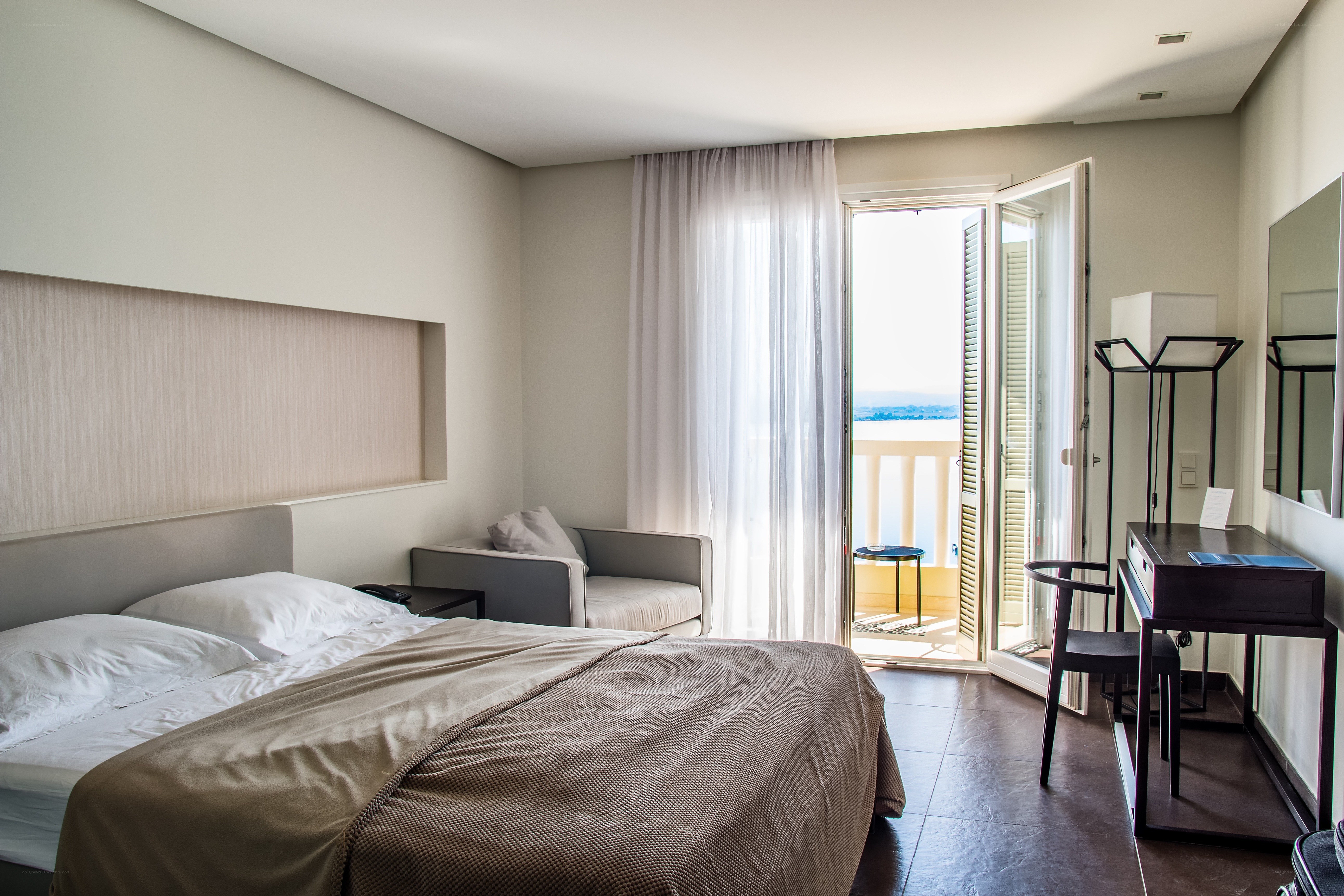 Modern hotel room with balcony