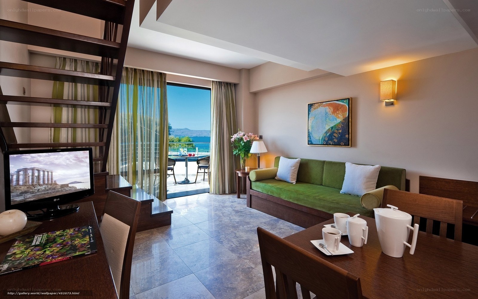 Modern hotel suite with sea view
