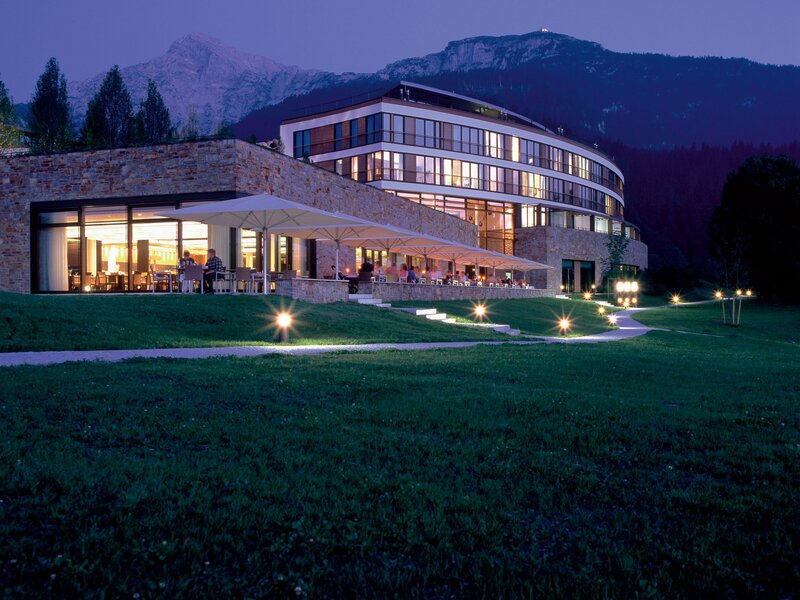 Modern hotel with mountain view