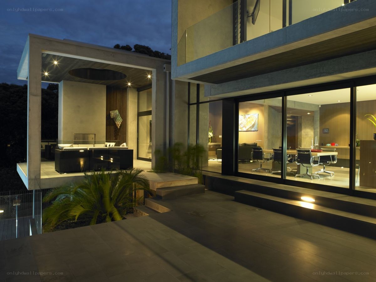 Modern house at dusk