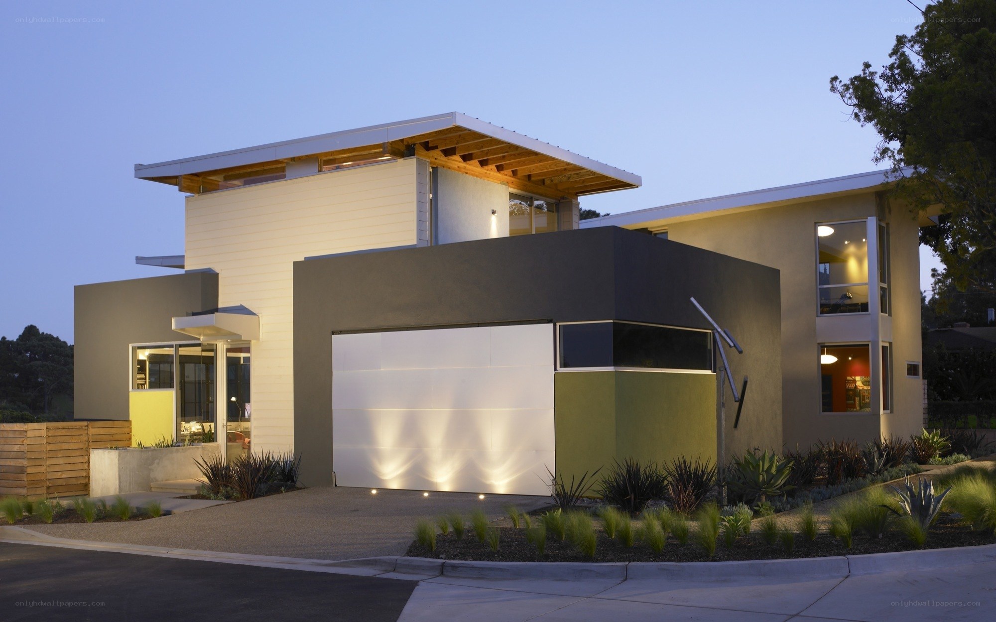 modern house at dusk