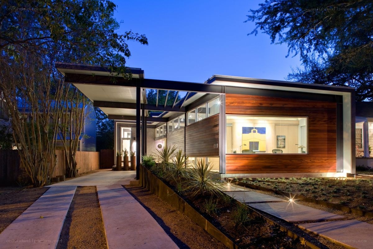 Modern house at dusk