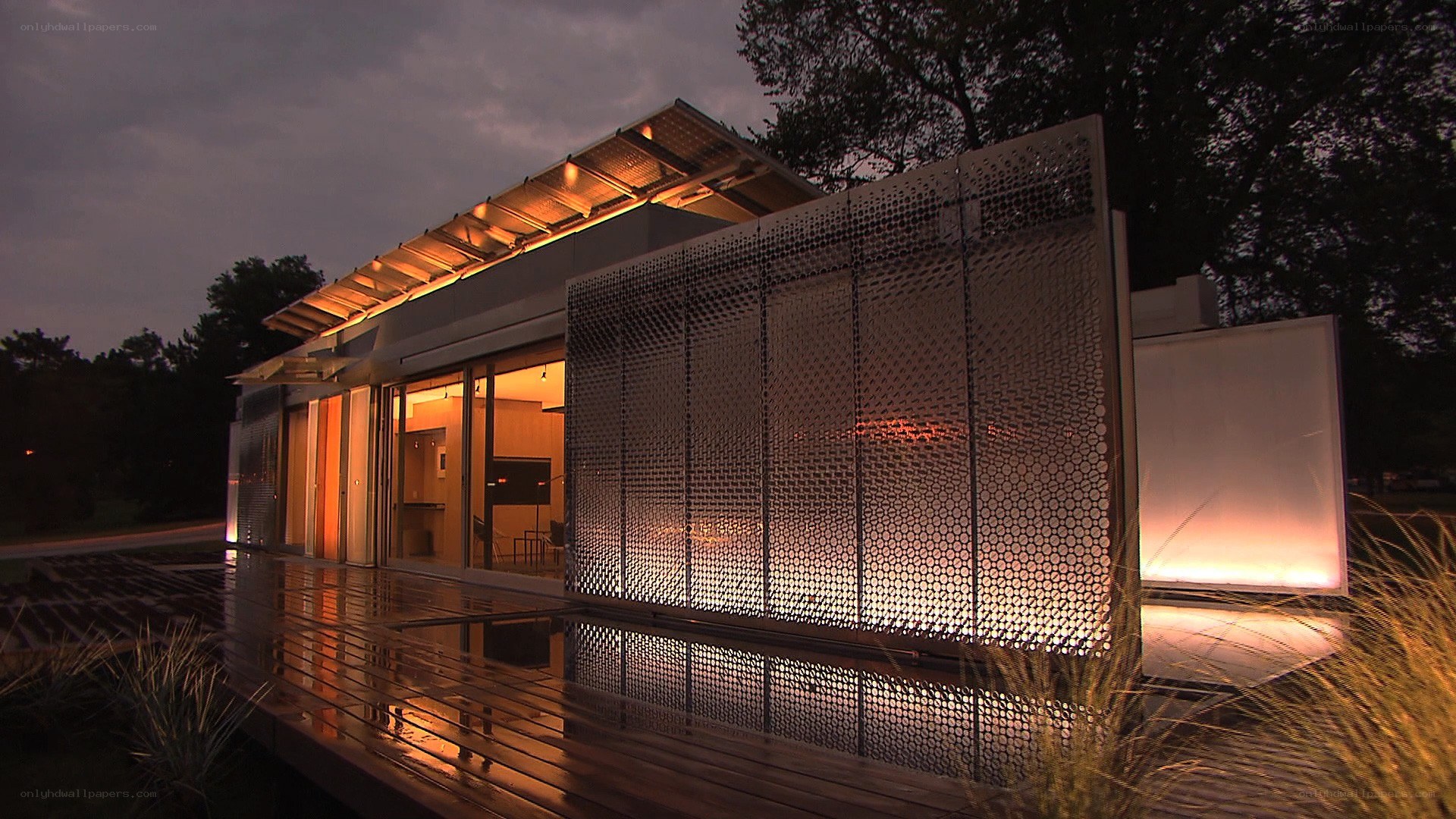 modern house at dusk
