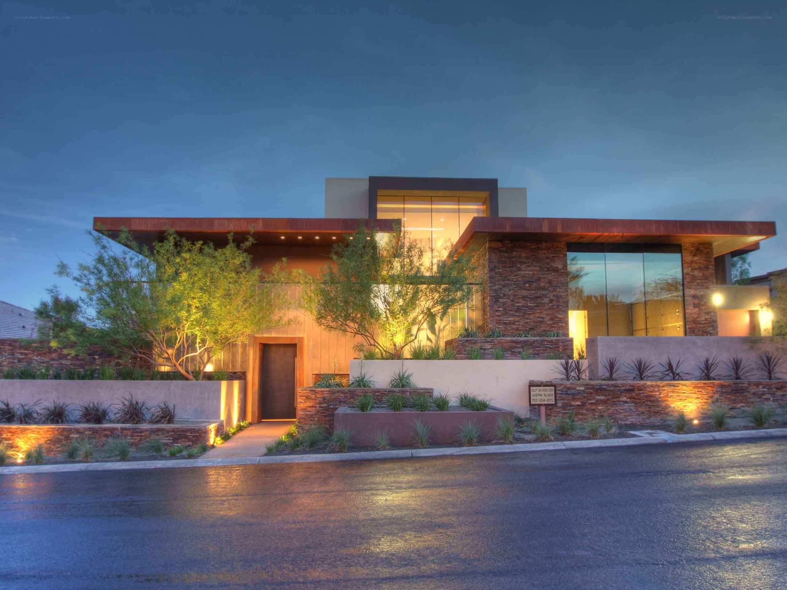 modern house at dusk