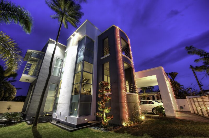 modern house at dusk