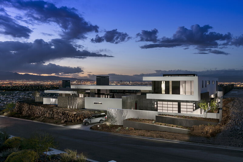 Modern House at Dusk — Blue, Dramatic