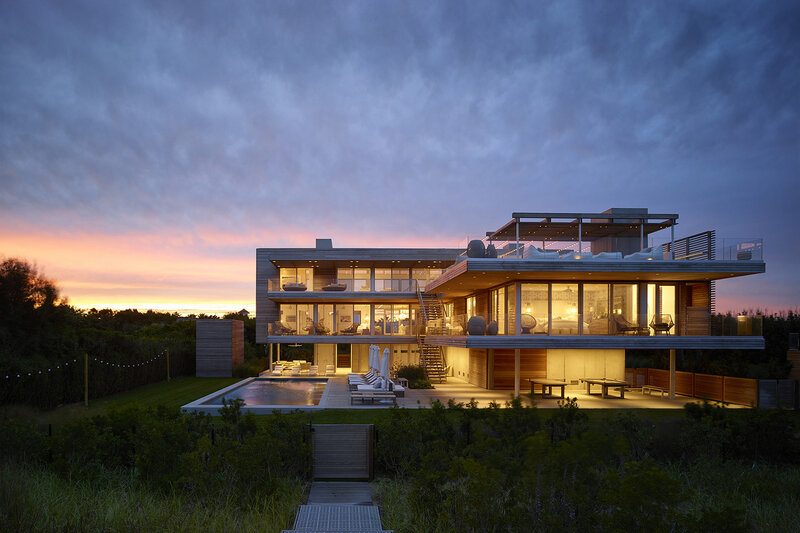 Modern House at Dusk — Blue, Serene, Sunset, Photograph