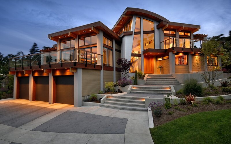 Modern House at Dusk — Blue, Serene, Sunset