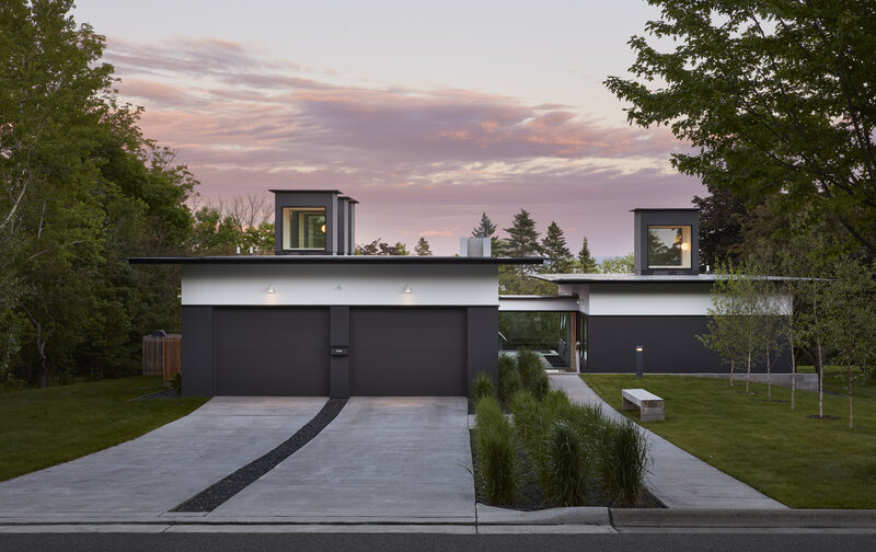 Modern House at Dusk — Gray, Serene, Sunset