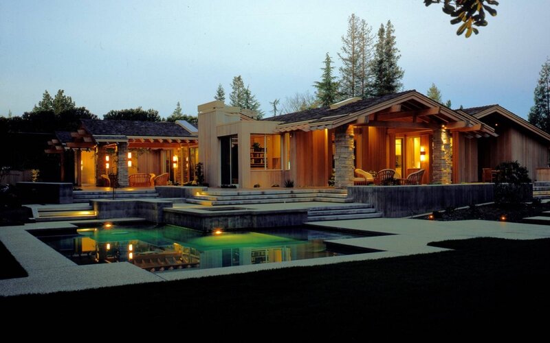 Modern House at Dusk — Green, Serene
