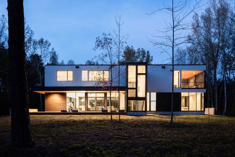 Modern House at Dusk — White, Serene, Night