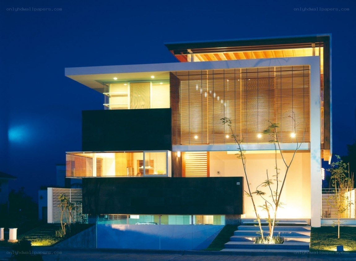 Modern house at night