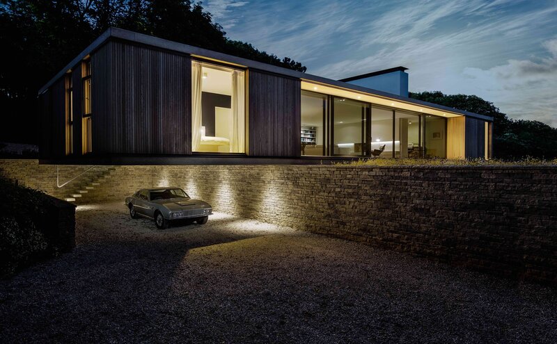 Modern House at Night — Black, Dramatic