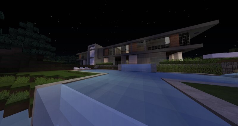 Modern House at Night — Blue, Serene, 3d Render, Pool, Trees
