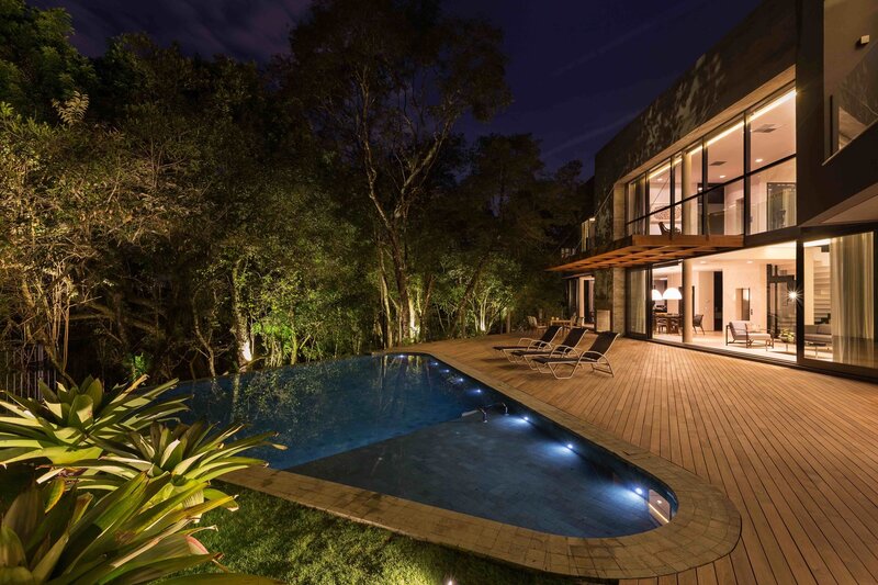 Modern House at Night — Blue, Serene, Photograph, Pool, Deck