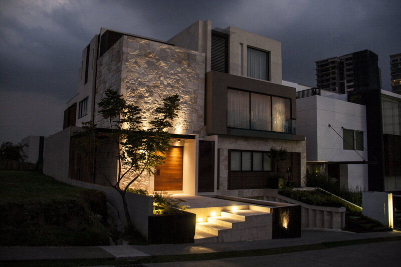 Modern House at Night — Gray, Dramatic