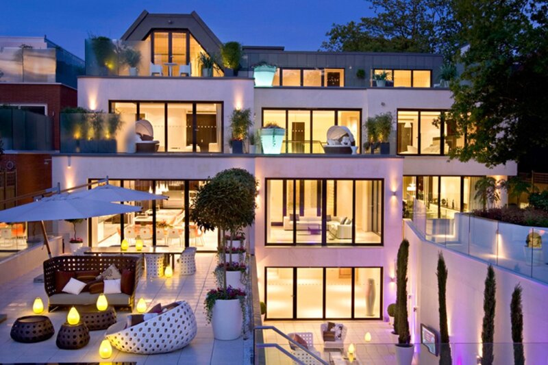 Modern House at Night — White