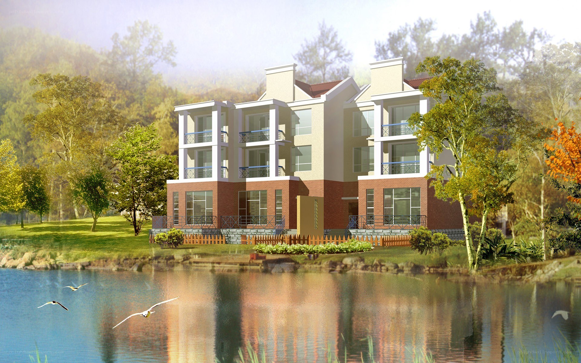 Modern house by a lake