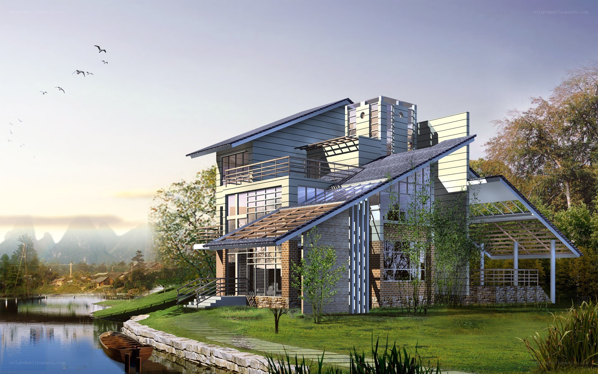 Modern house by the lake