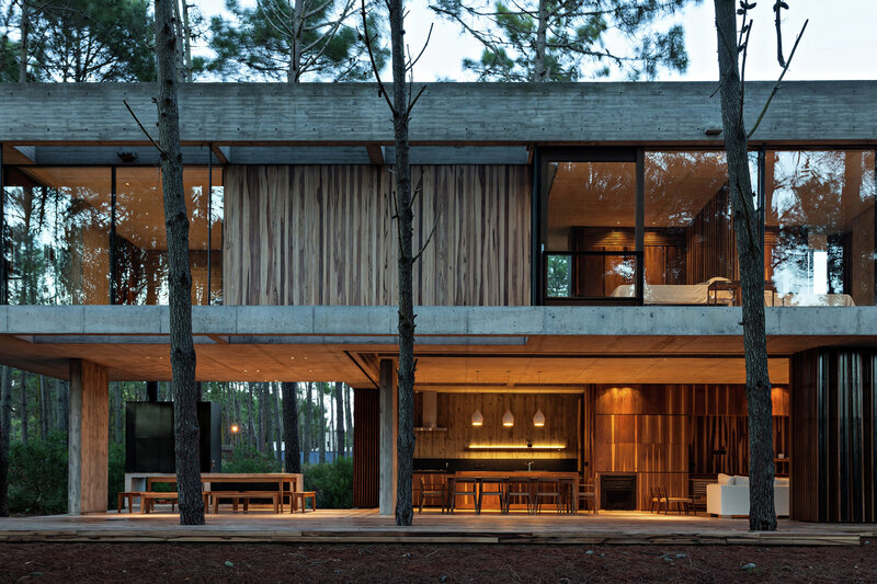 Modern House in Forest — Brown, Serene, Night