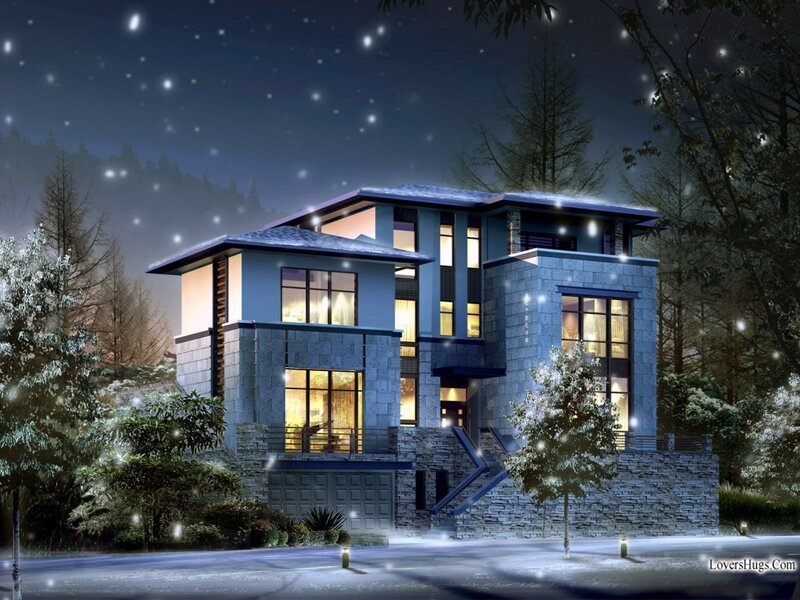 Modern House in Snow — Blue