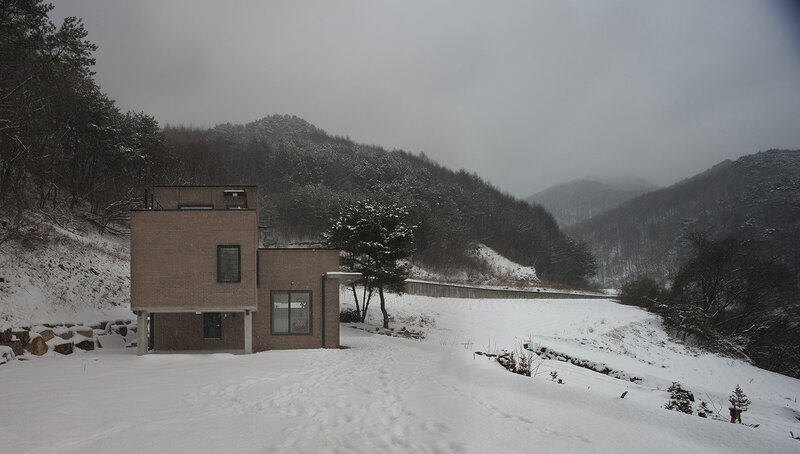 Modern House in Snow — White, Dreary