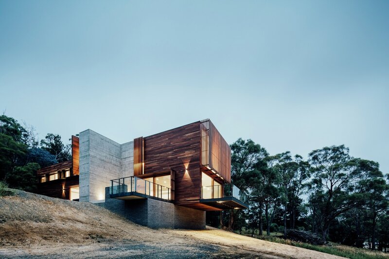 Modern House on Hillside — Blue, Serene, Sunset