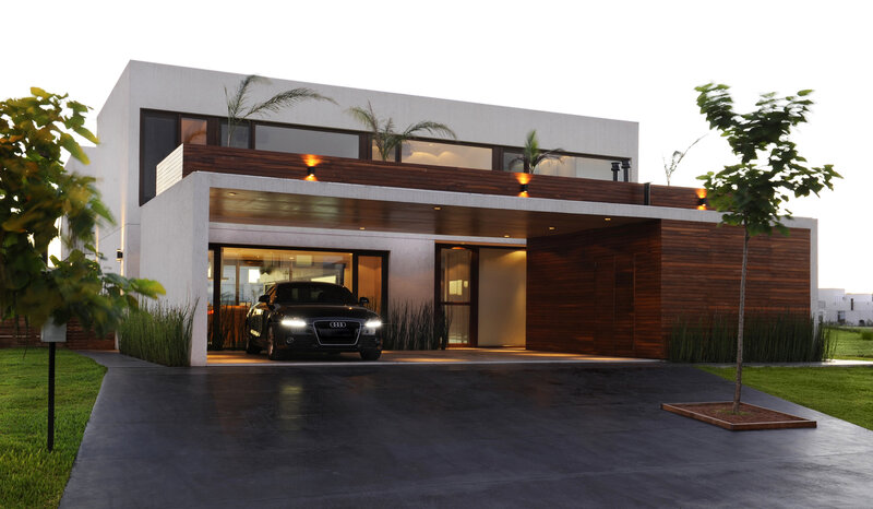 Modern House with Car — White