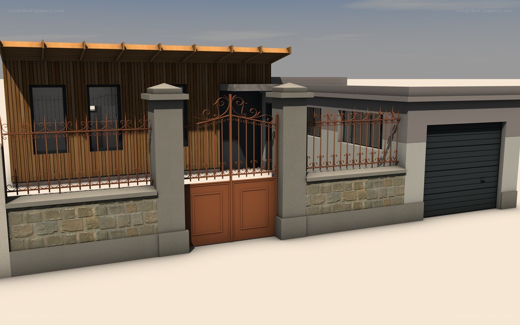 modern house with gate and garage
