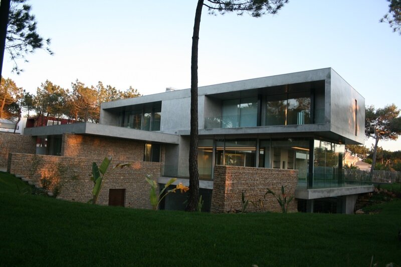Modern house with glass and stone
