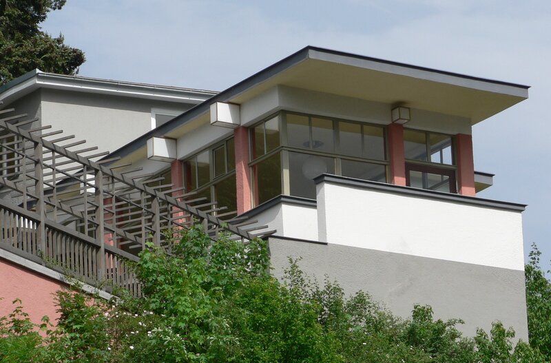 modern house with glass balcony