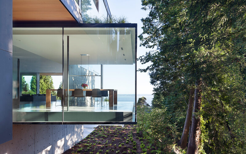 Modern House with Glass Walls — Green, Serene, Afternoon