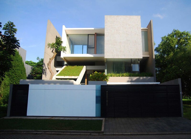 Modern House with Green Roof — White
